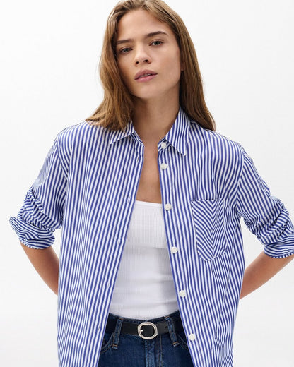 Maxine Poplin Stripe Shirt - Blue Stripe
