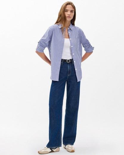 Maxine Poplin Stripe Shirt - Blue Stripe