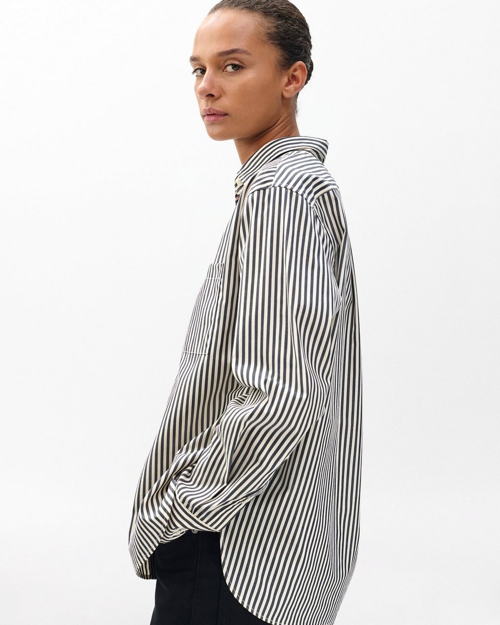 Connie Striped Poplin Shirt - Blue Stripe