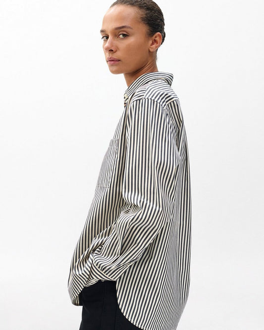 Connie Striped Poplin Shirt - Blue Stripe