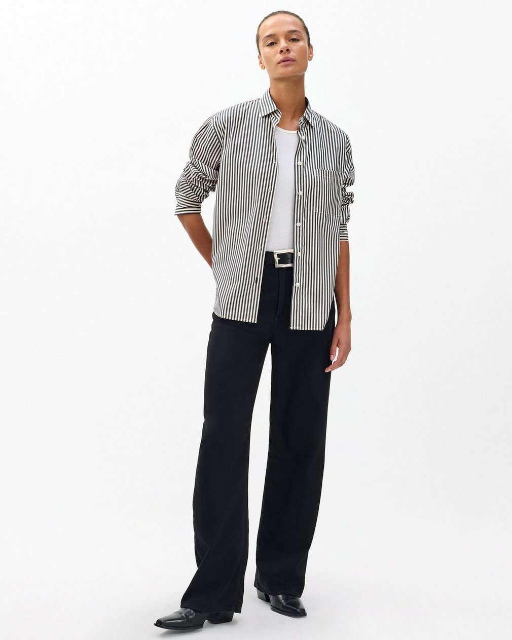 Connie Striped Poplin Shirt - Blue Stripe