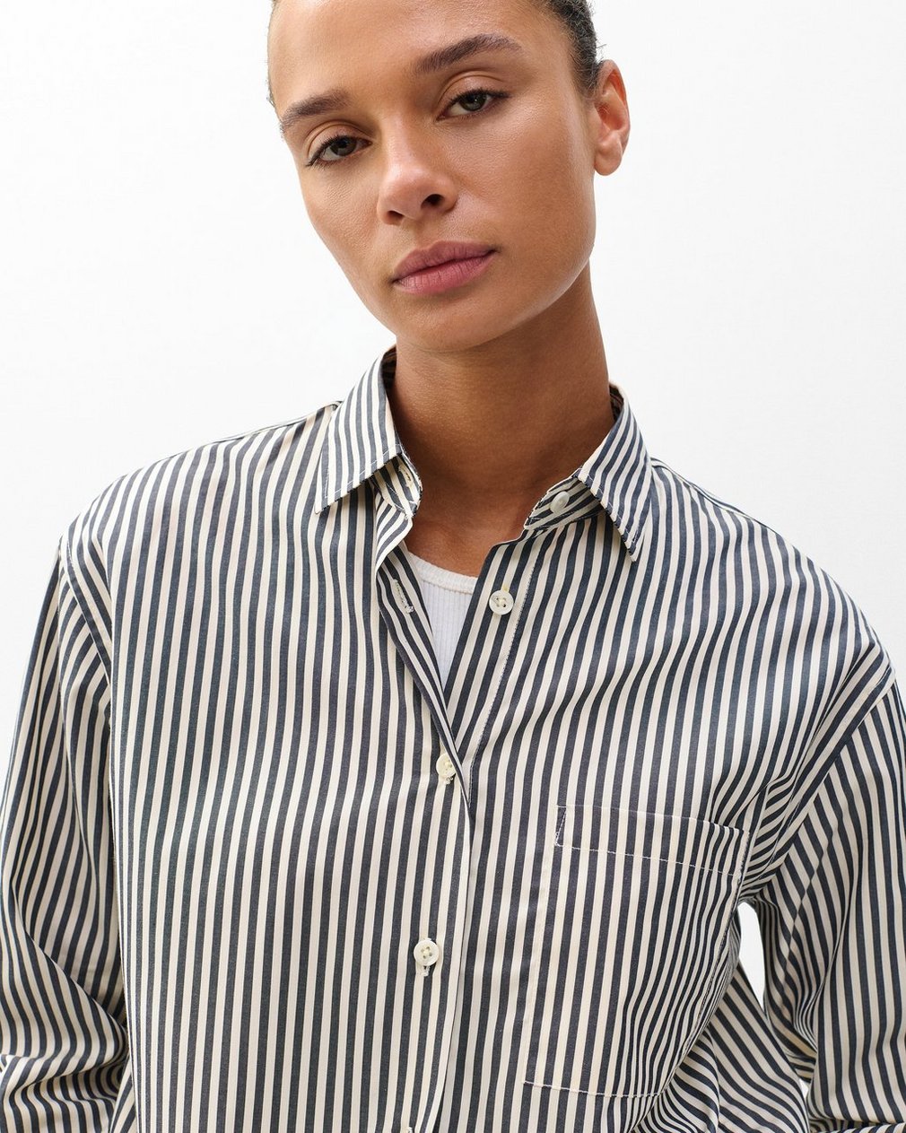 Connie Striped Poplin Shirt - Blue Stripe