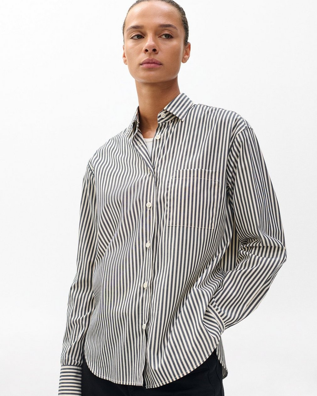 Connie Striped Poplin Shirt - Blue Stripe