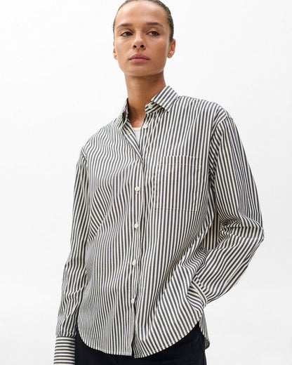 Connie Striped Poplin Shirt - Blue Stripe