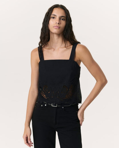 Clem Lace-Trim Poplin Tank Top - Black