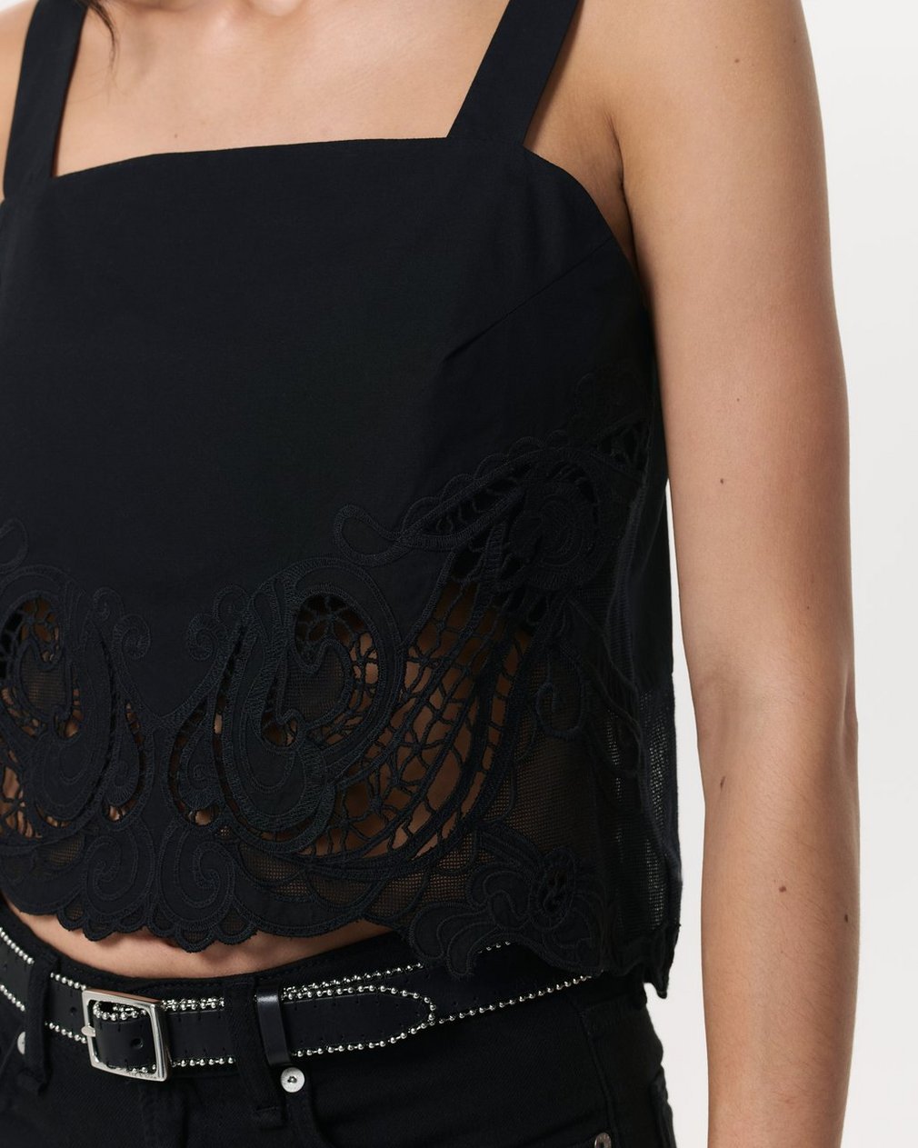 Clem Lace-Trim Poplin Tank Top - Black