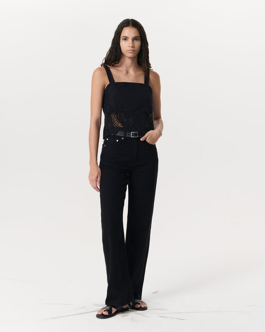 Clem Lace-Trim Poplin Tank Top - Black