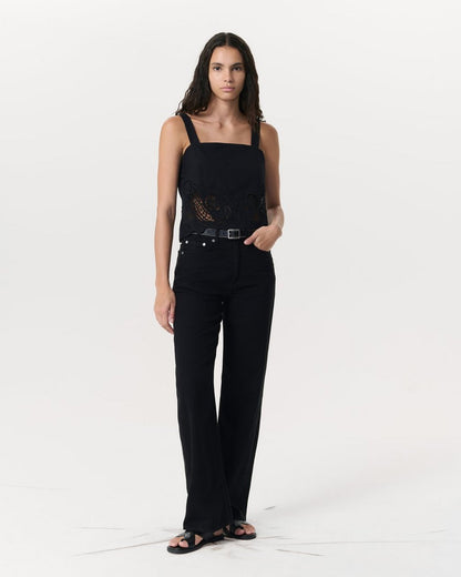 Clem Lace-Trim Poplin Tank Top - Black