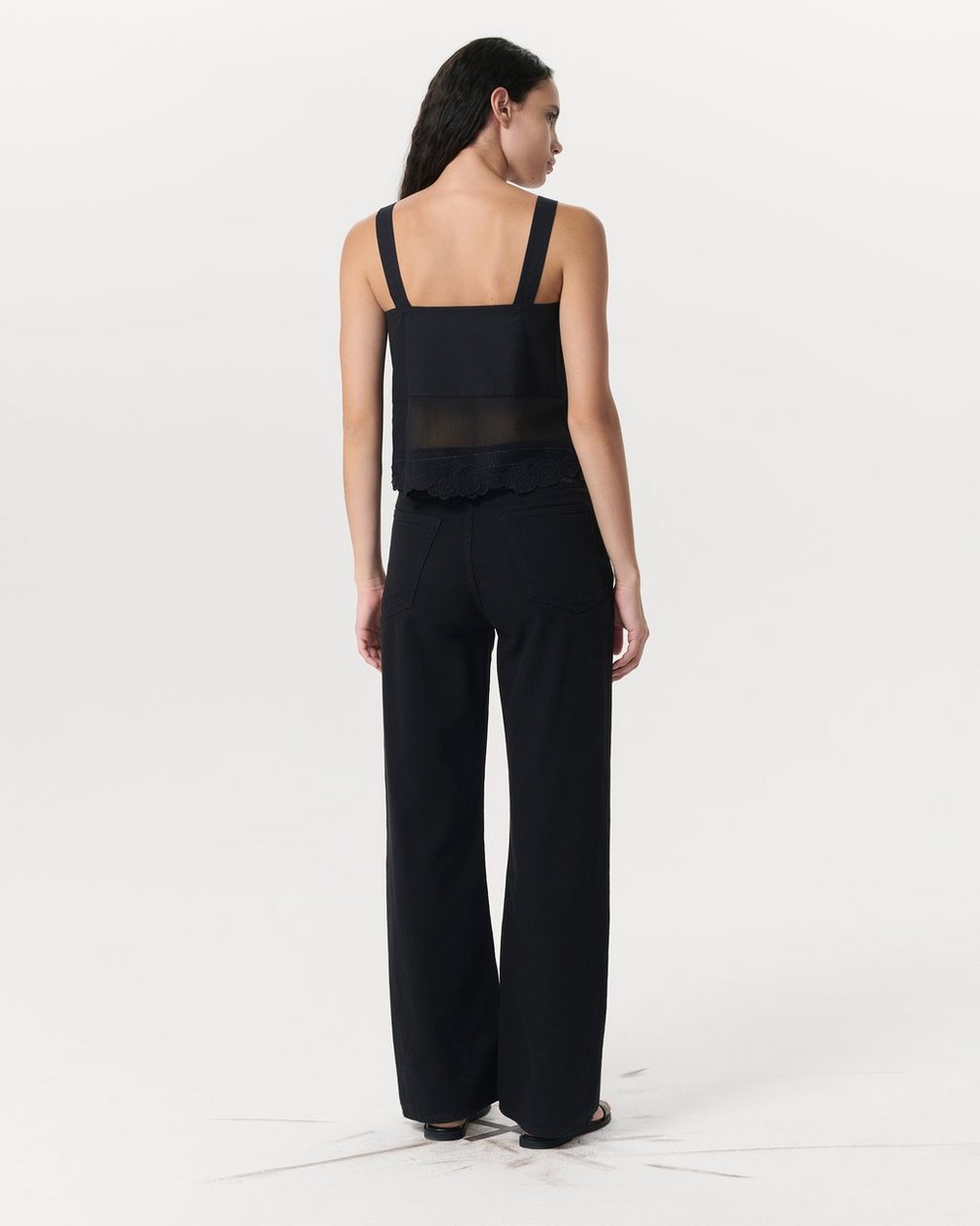 Clem Lace-Trim Poplin Tank Top - Black