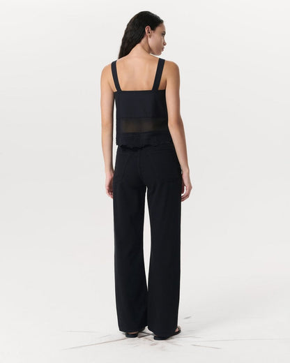 Clem Lace-Trim Poplin Tank Top - Black