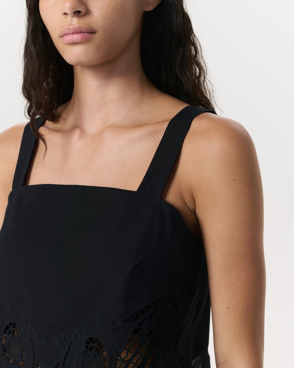 Clem Lace-Trim Poplin Tank Top - Black