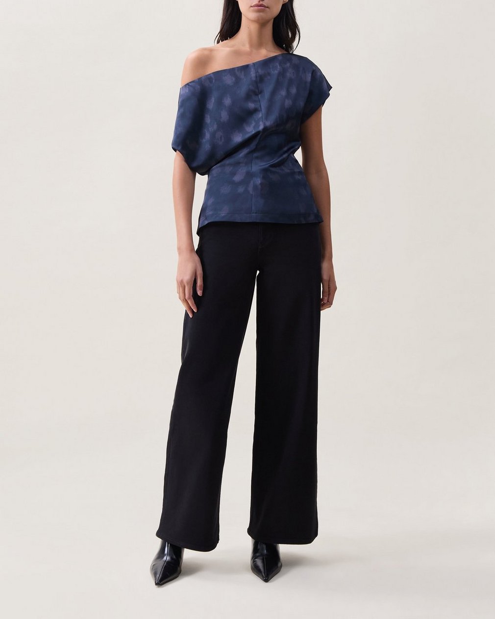 Evelyn Satin Top - Navy Leopard