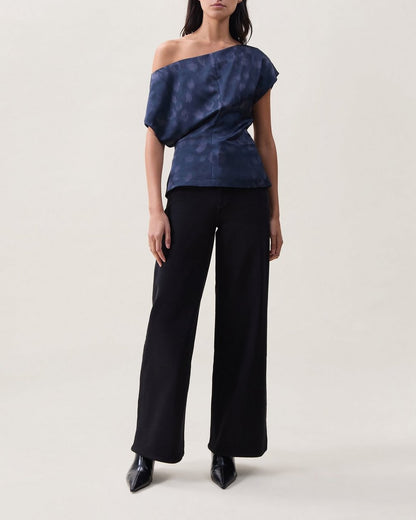 Evelyn Satin Top - Navy Leopard