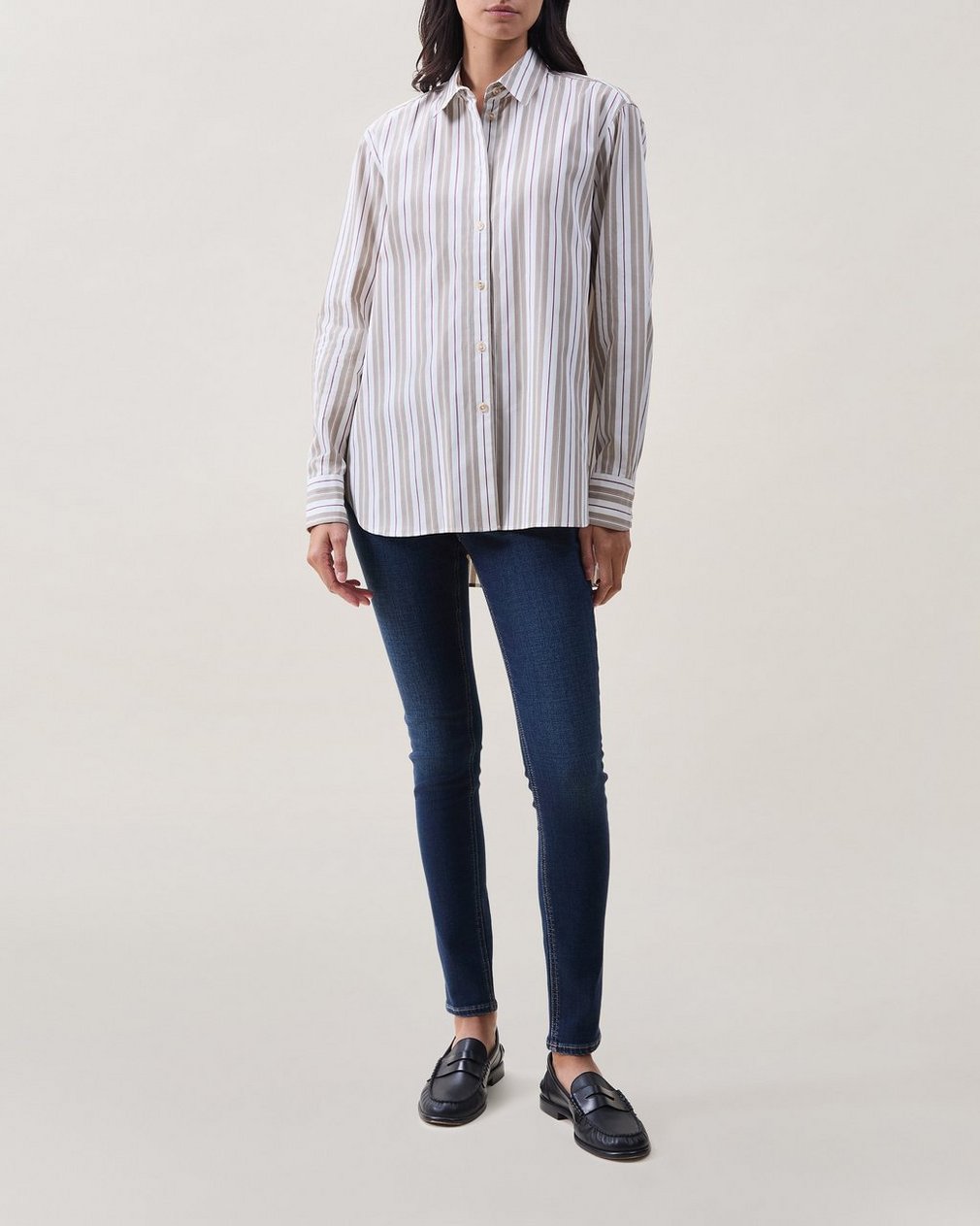 Monty Striped Poplin Shirt - Taupe Stripe