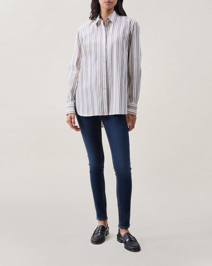 Monty Striped Poplin Shirt - Taupe Stripe