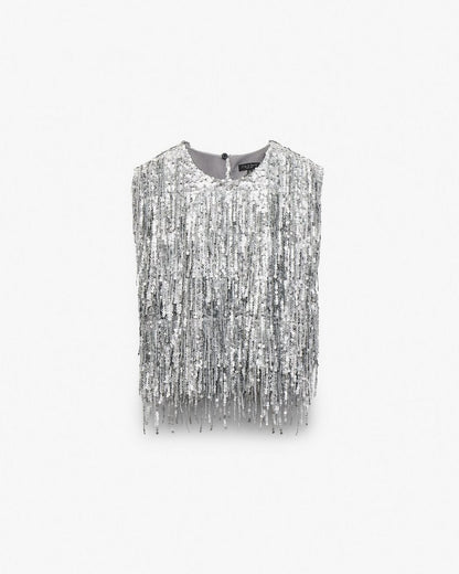Billie Sequined Tassel Top - Gunmetal