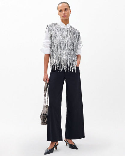 Billie Sequined Tassel Top - Gunmetal