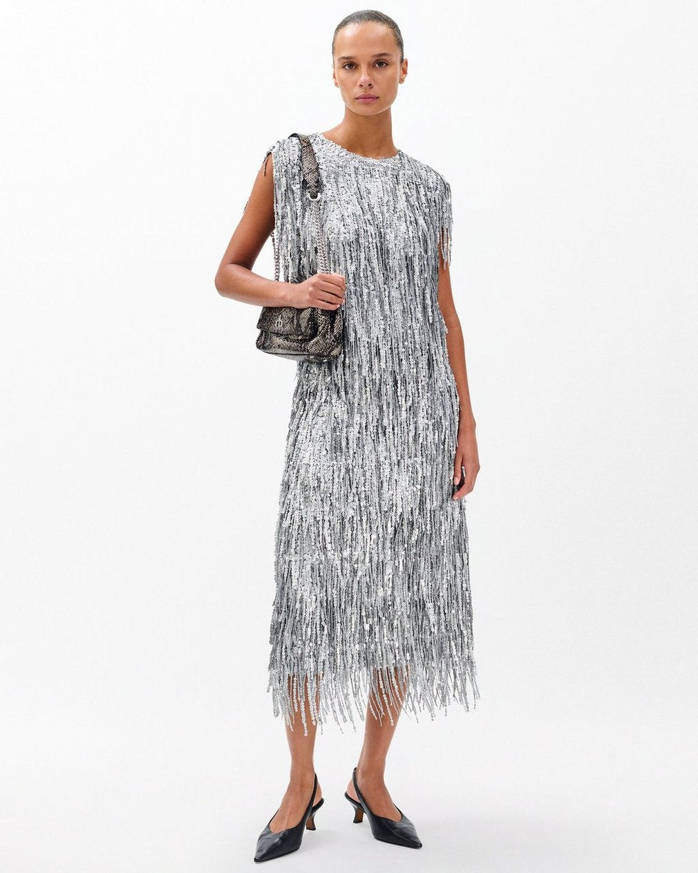 Billie Sequined Tassel Top - Gunmetal