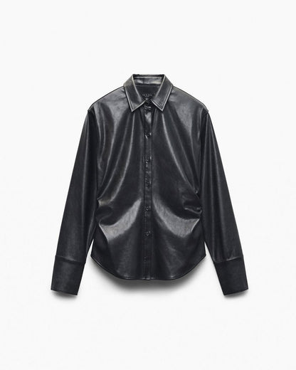 Leah Faux Leather Shirt - Black