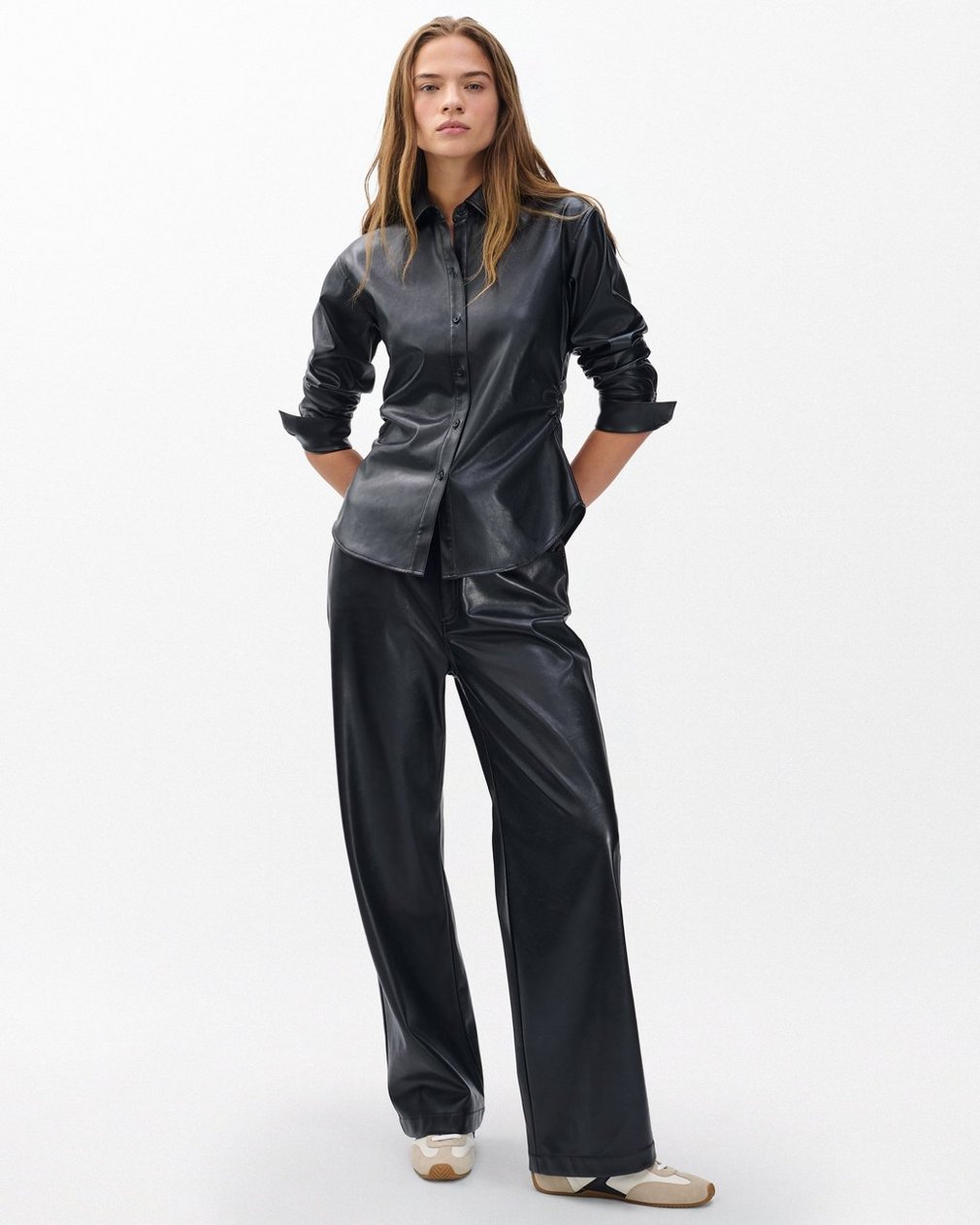 Leah Faux Leather Shirt - Black