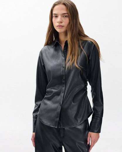 Leah Faux Leather Shirt - Black