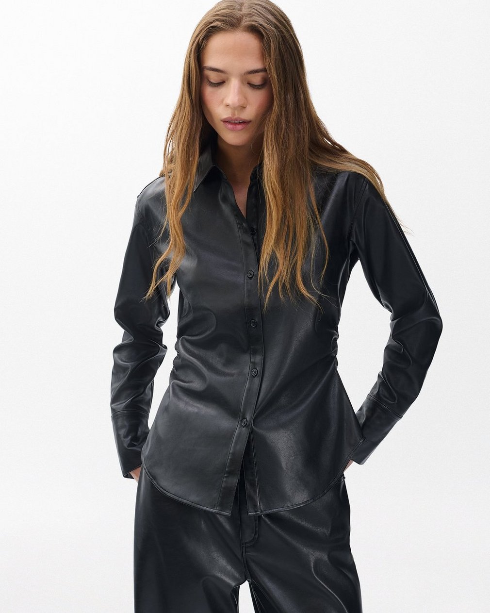 Leah Faux Leather Shirt - Black
