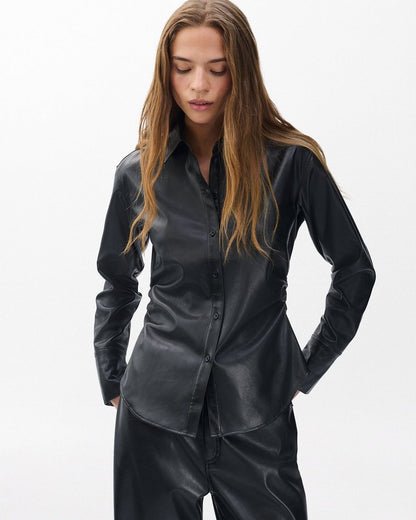 Leah Faux Leather Shirt - Black