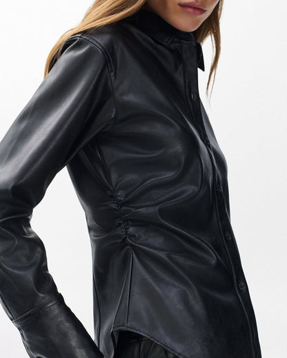 Leah Faux Leather Shirt - Black