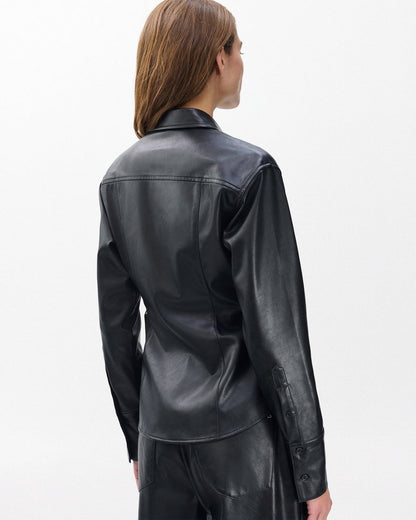 Leah Faux Leather Shirt - Black