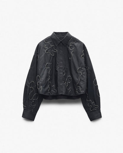 Beatrice Embroidered Poplin Shirt - Black Embroidery