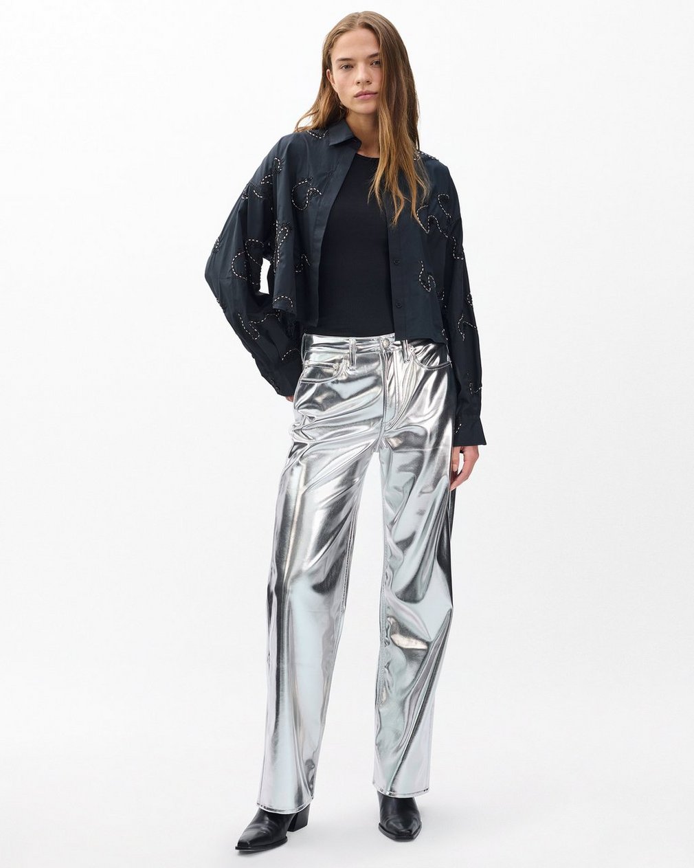 Beatrice Embroidered Poplin Shirt - Black Embroidery