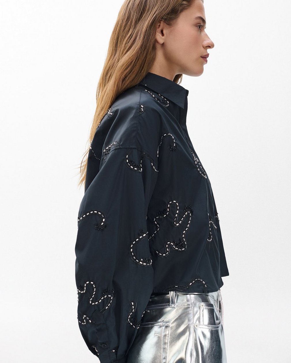 Beatrice Embroidered Poplin Shirt - Black Embroidery