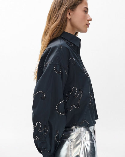 Beatrice Embroidered Poplin Shirt - Black Embroidery