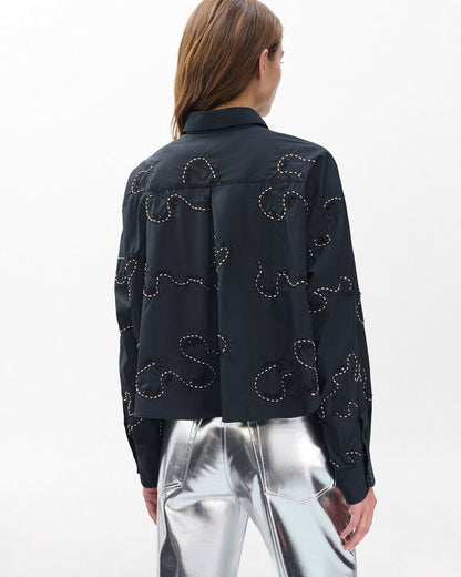 Beatrice Embroidered Poplin Shirt - Black Embroidery