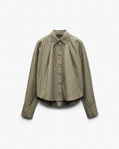 Martha Striped Poplin Shirt - Green Stripe
