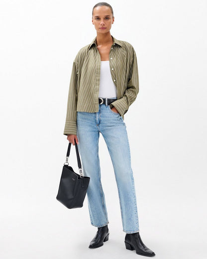 Martha Striped Poplin Shirt - Green Stripe