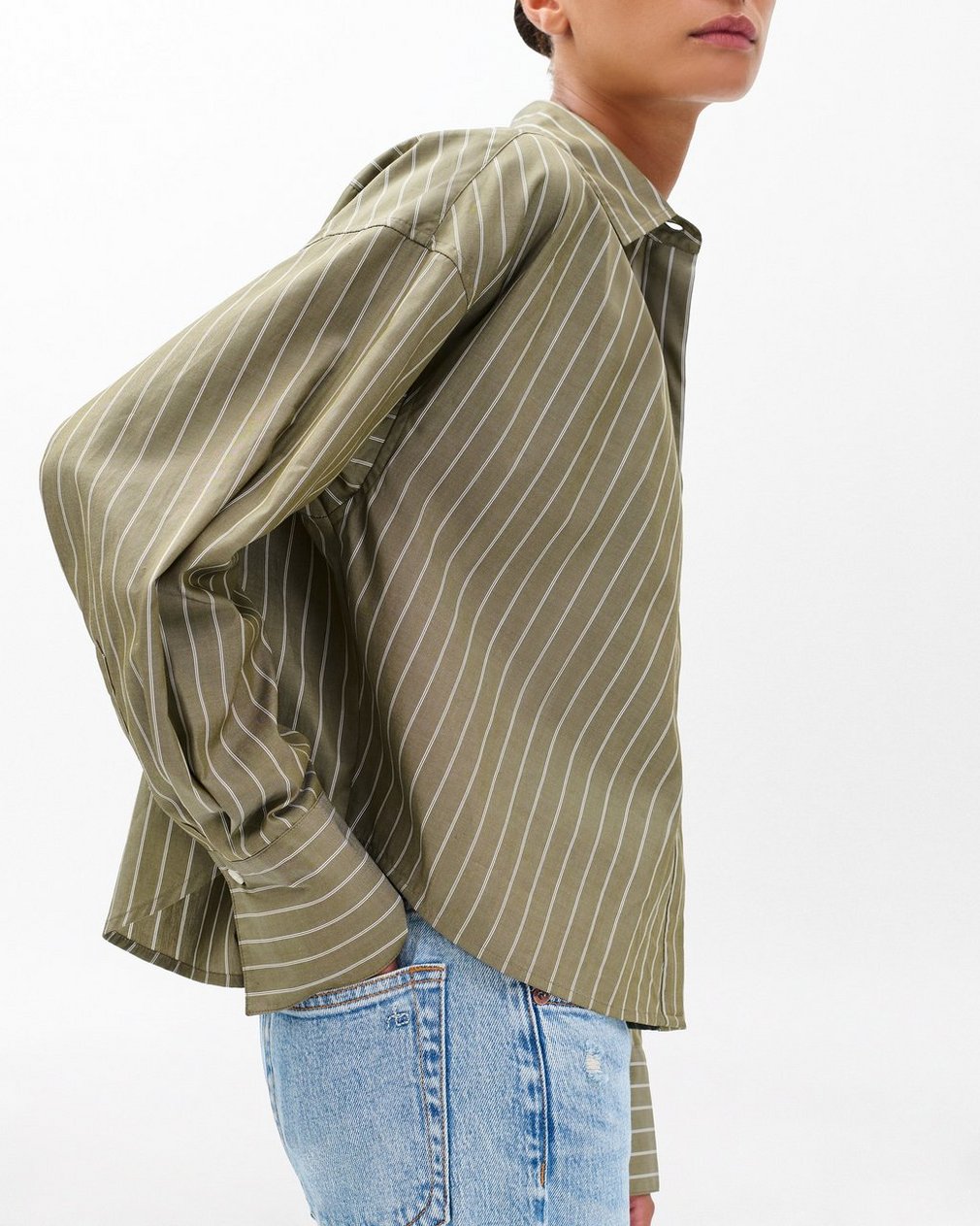 Martha Striped Poplin Shirt - Green Stripe