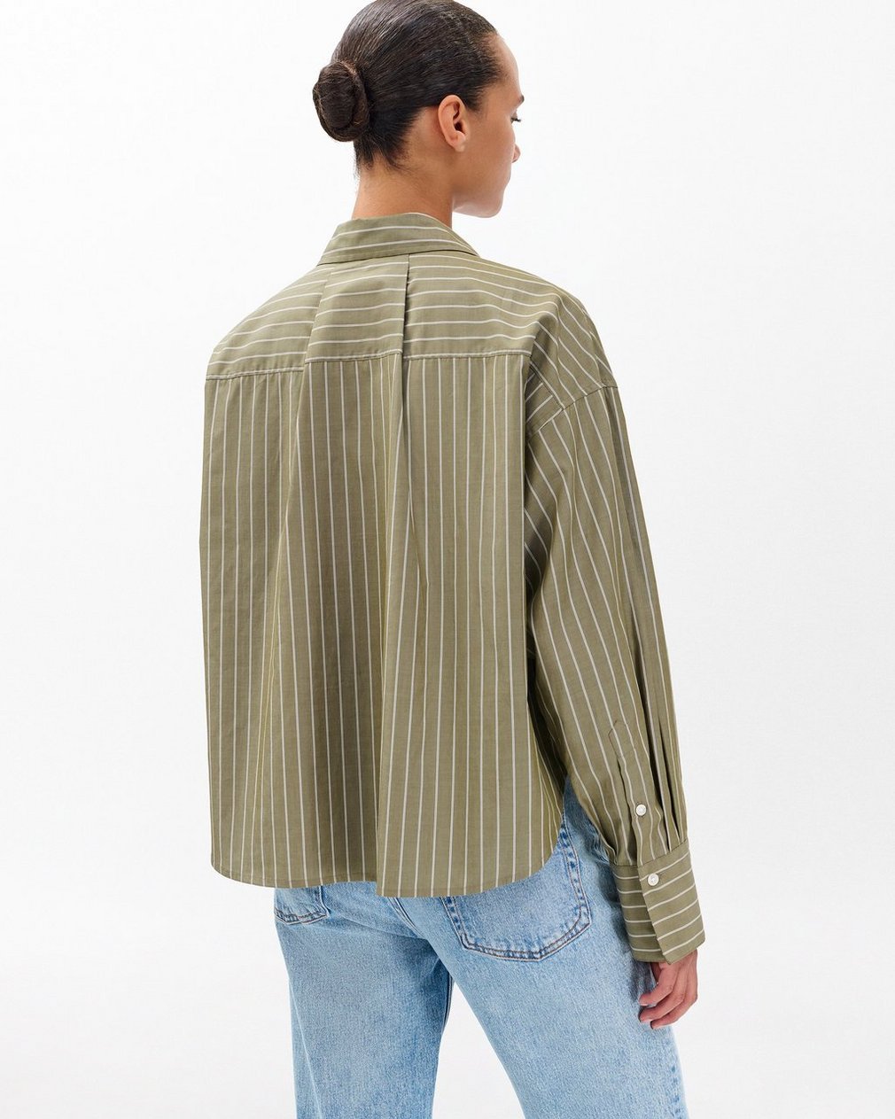Martha Striped Poplin Shirt - Green Stripe