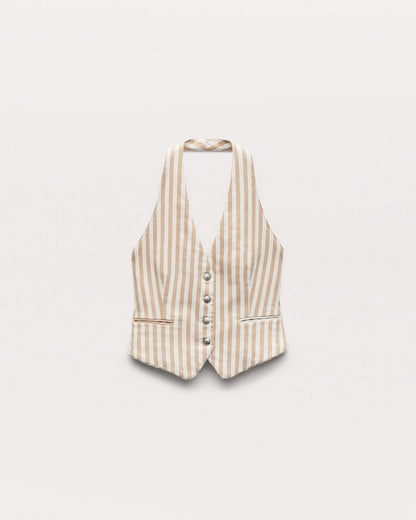 Ethel Striped Denim Vest - Tan Stripe