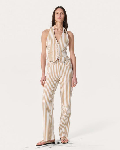 Ethel Striped Denim Vest - Tan Stripe