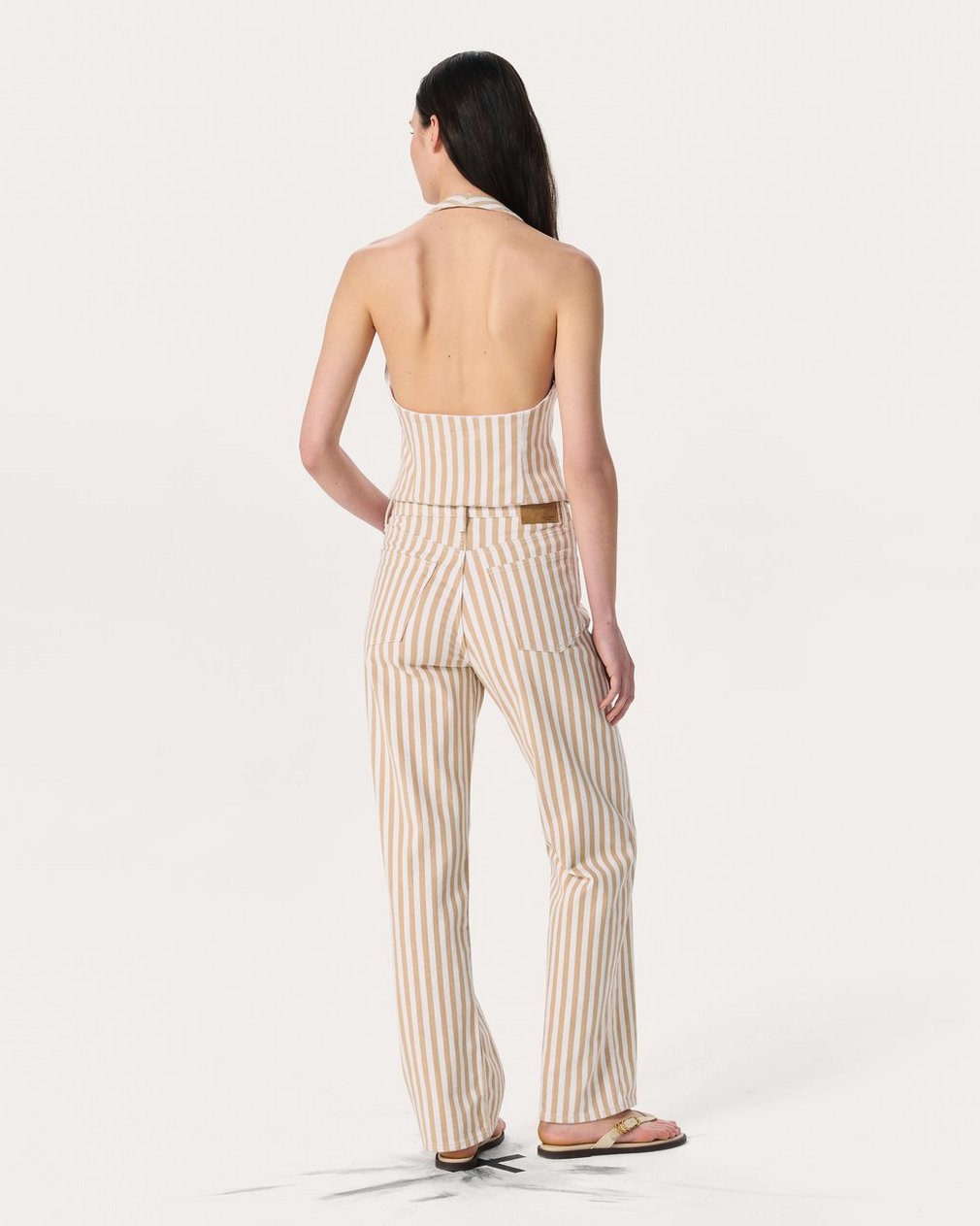 Ethel Striped Denim Vest - Tan Stripe