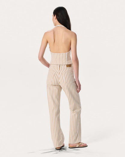 Ethel Striped Denim Vest - Tan Stripe