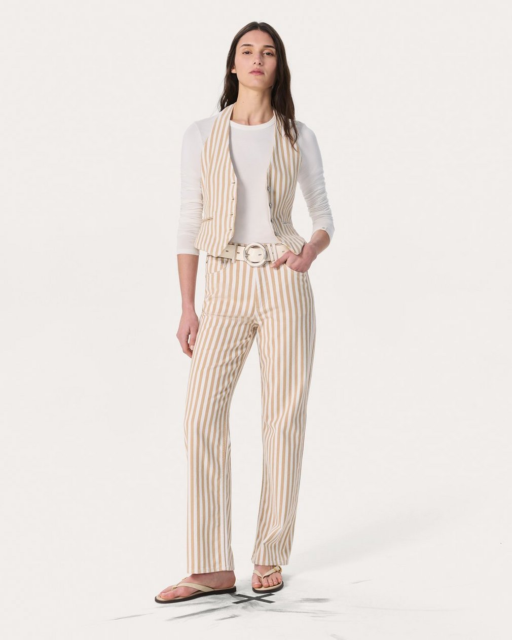 Ethel Striped Denim Vest - Tan Stripe