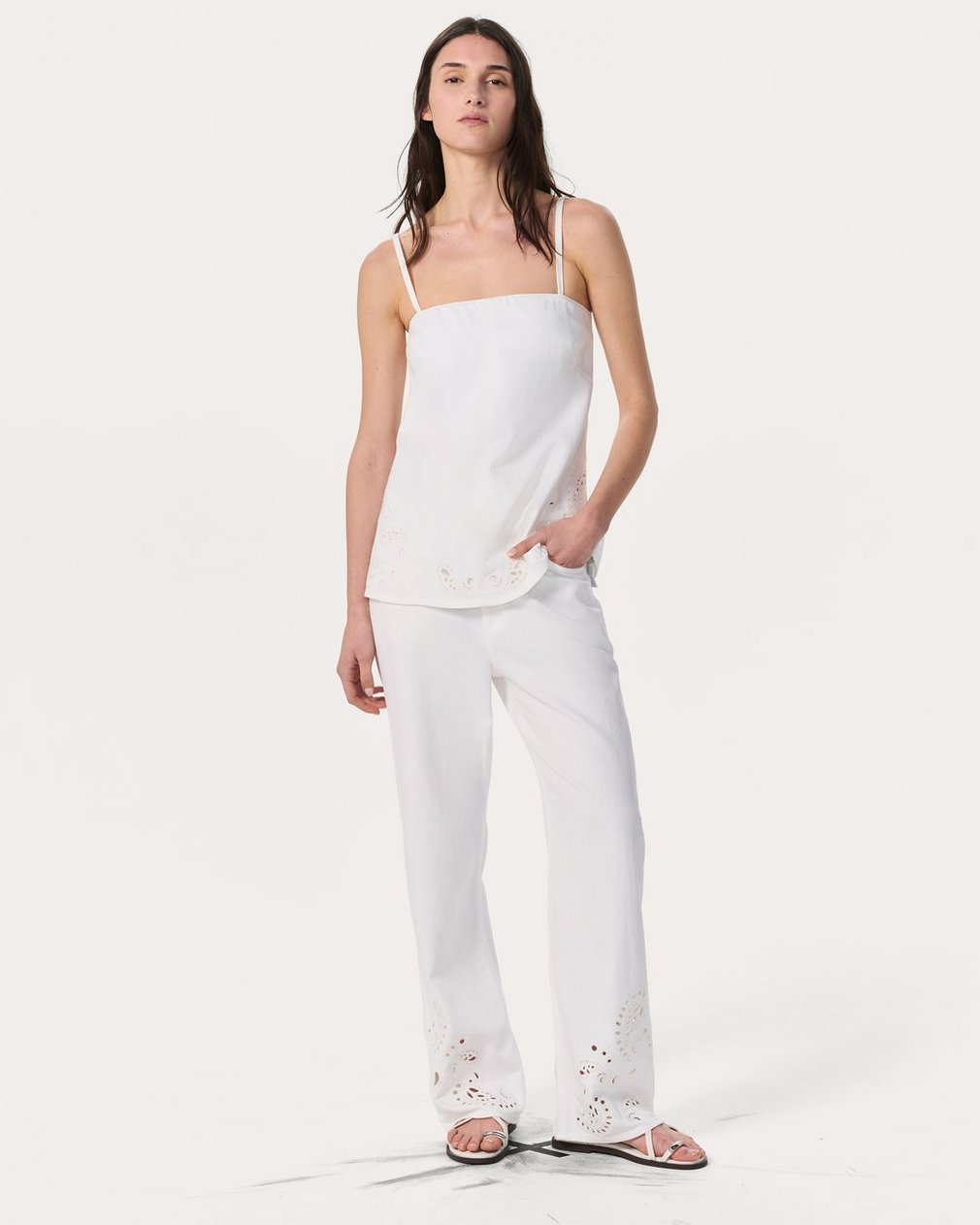 Aurora Denim Top - White Eyelet