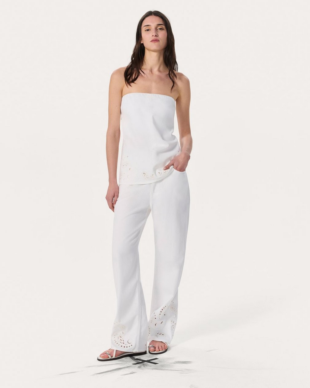 Aurora Denim Top - White Eyelet