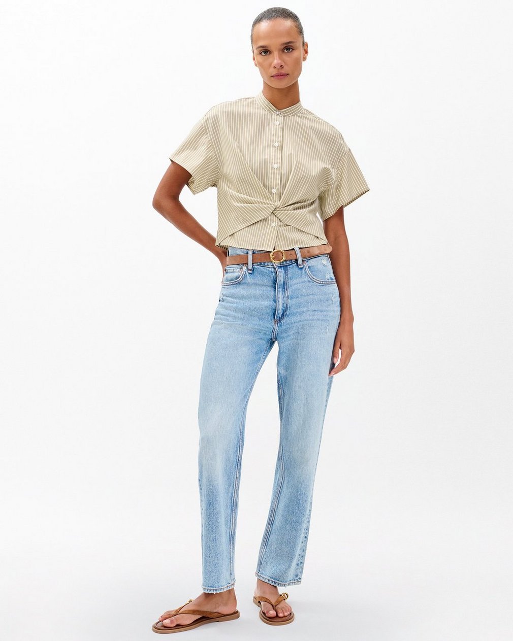 Gretchen Striped Poplin Shirt - Beige Stripe