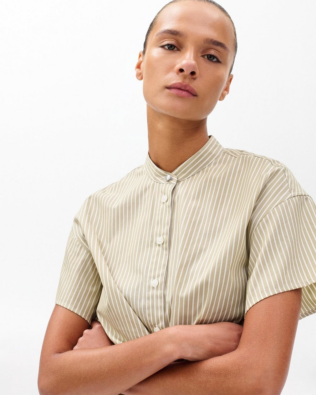 Gretchen Striped Poplin Shirt - Beige Stripe