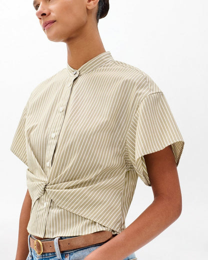 Gretchen Striped Poplin Shirt - Beige Stripe