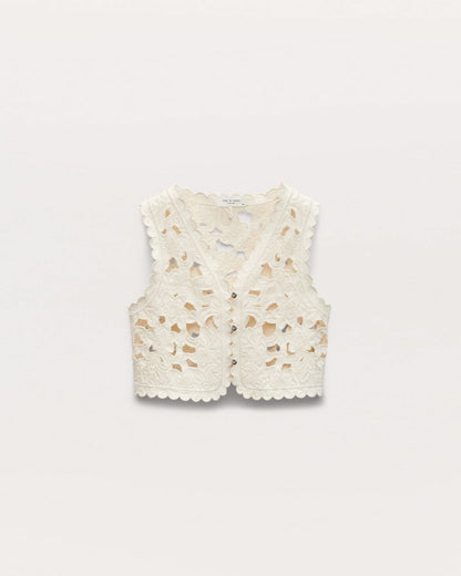 Coralie Cutout Denim Vest - Ecru