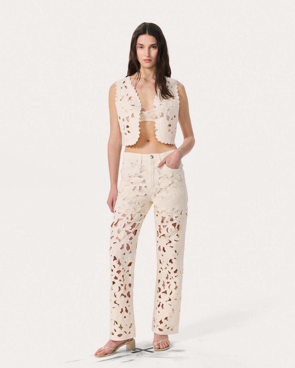 Coralie Cutout Denim Vest - Ecru